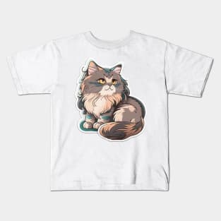 Majestic Maine Coon Cat Sticker Kids T-Shirt